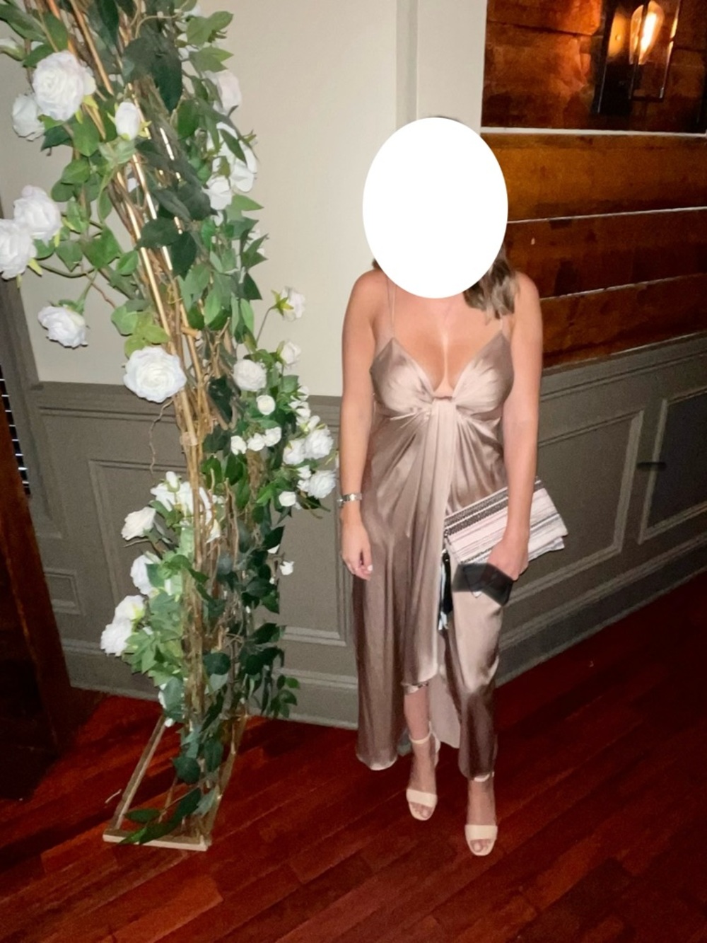 Zara Satin Slip Chemise Dress in Taupe Brown